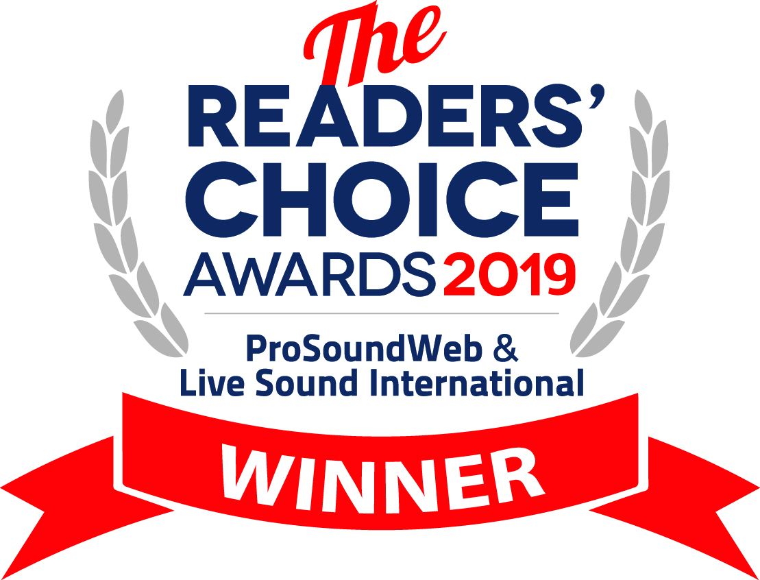 Award badge, image text: The readers' choice awards 2019, ProSoundWeb & Live Sound International winner