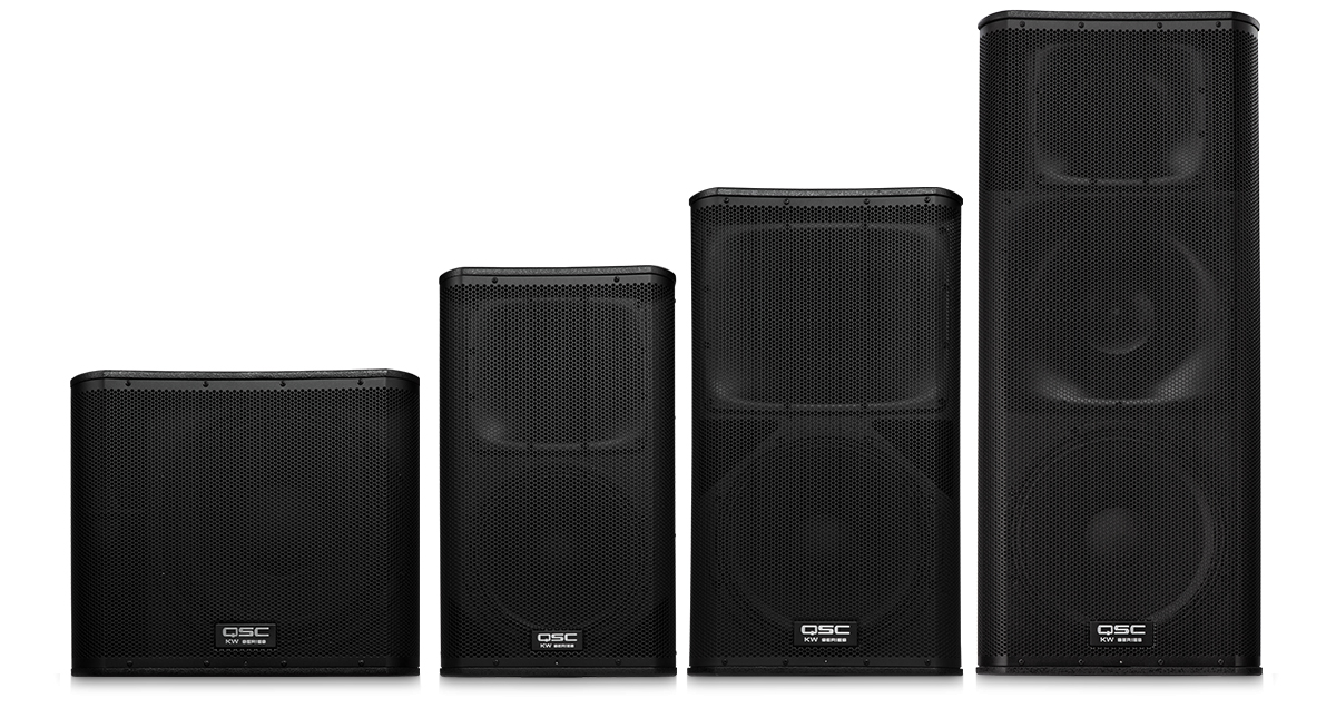 Front view of the KW Series Family of Loudspeakers organized by height