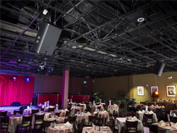 View of the ceiling struts with AV QSC speakers