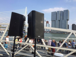 QSC pole mounted loudspeakers at Rotterdam Port