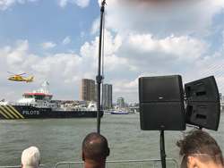 QSC pole mounted loudspeakers at Rotterdam Port