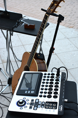 Bob Bonnen's Guitar next to a TouchMix-16