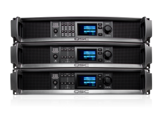 Three QSC CXD-Q Amplifiers stacked on top of eachother