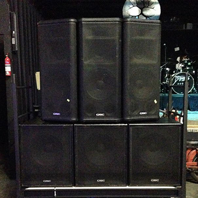 Stacked QSC Loudspeakers and Subwoofers