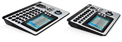 Angled side view of the QSC Touchmix-16 and Touchmix-8